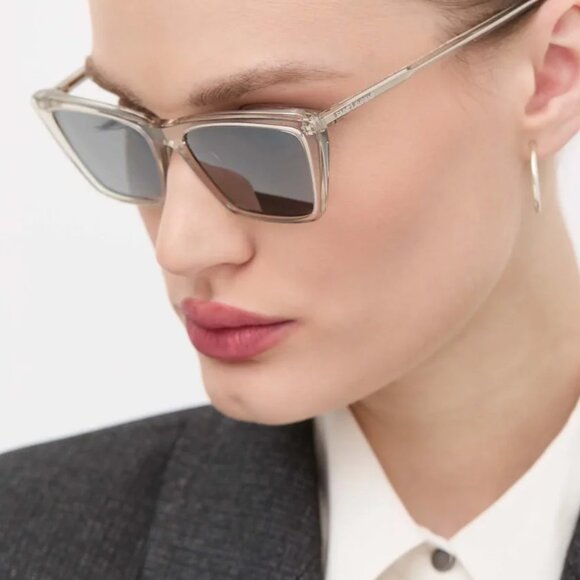 Saint Laurent Women Sunglasses Beige Silver Cat Eye SL737 MICA THIN 004 NEW - Picture 11 of 13